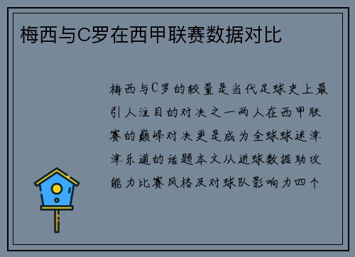 梅西与C罗在西甲联赛数据对比
